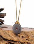 Baikalla Jewelry Gold Jade Pendant Genuine Smoky Purple Nephrite Jade Lucky Kou Kou Pendant Necklace With 18k Gold Bail