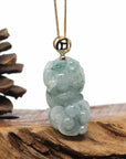 Baikalla Jewelry genuine jadeite carving Genuine Burmese Blue-Green Jadeite Jade PiXiu Pendant Necklace With 14K Gold Bail