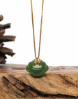 Baikalla Jewelry Gold Jade Pendant Genuine Green Nephrite Jade RuYi Pendant Necklace With 18k Gold Bail