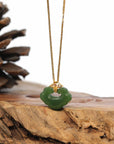 Baikalla Jewelry Gold Jade Pendant Genuine Green Nephrite Jade RuYi Pendant Necklace With 18k Gold Bail