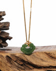 Baikalla Jewelry Gold Jade Pendant Genuine Green Nephrite Jade RuYi Pendant Necklace With 18k Gold Bail