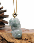 Baikalla Jewelry genuine jadeite carving Genuine Burmese Blue-Green Jadeite Jade PiXiu Pendant Necklace With 18K Gold Bail