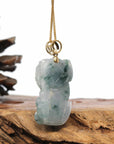 Baikalla Jewelry genuine jadeite carving Genuine Burmese Blue-Green Jadeite Jade PiXiu Pendant Necklace With 18K Gold Bail