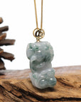 Baikalla Jewelry genuine jadeite carving Genuine Burmese Blue-Green Jadeite Jade PiXiu Pendant Necklace With 18K Gold Bail