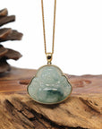 Baikalla Jewelry 18k Gold Jadeite Necklace Baikalla 14K Yellow Gold Genuine Burmese Ice Jadeite Jade Buddha Pendant