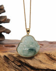 Baikalla Jewelry 18k Gold Jadeite Necklace Baikalla 14K Yellow Gold Genuine Burmese Ice Jadeite Jade Buddha Pendant