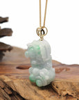 Baikalla Jewelry genuine jadeite carving Genuine Burmese Lavender-Green Jadeite Jade PiXiu Pendant Necklace With 18K Gold Bail