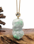 Baikalla Jewelry genuine jadeite carving Genuine Burmese Lavender-Green Jadeite Jade PiXiu Pendant Necklace With 18K Gold Bail