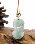 Baikalla Jewelry genuine jadeite carving Genuine Burmese Lavender-Green Jadeite Jade PiXiu Pendant Necklace With 18K Gold Bail