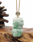 Baikalla Jewelry genuine jadeite carving Genuine Burmese Apple Green Jadeite Jade PiXiu Pendant Necklace With 18K Gold Bail