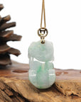 Baikalla Jewelry genuine jadeite carving Genuine Burmese Apple Green Jadeite Jade PiXiu Pendant Necklace With 18K Gold Bail