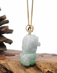 Baikalla Jewelry genuine jadeite carving Genuine Burmese Lavender-Green Jadeite Jade PiXiu Pendant Necklace With 18K Gold Bail