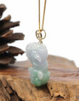 Baikalla Jewelry genuine jadeite carving Genuine Burmese Lavender-Green Jadeite Jade PiXiu Pendant Necklace With 18K Gold Bail