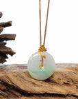 Baikalla Jewelry Gold Jadeite Jade Pendant Necklace 18K Yellow Gold "Good Luck Button" Necklace Lavender Green Jadeite Jade Pendant Necklace