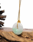 Baikalla Jewelry Gold Jadeite Jade Pendant Necklace 18K Yellow Gold "Good Luck Button" Necklace Lavender Green Jadeite Jade Pendant Necklace