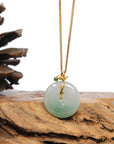 Baikalla Jewelry Gold Jadeite Jade Pendant Necklace 18K Yellow Gold "Good Luck Button" Necklace Green Jadeite Jade Pendant Necklace