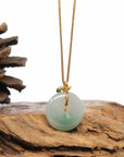 Baikalla Jewelry Gold Jadeite Jade Pendant Necklace 18K Yellow Gold "Good Luck Button" Necklace Green Jadeite Jade Pendant Necklace