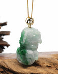 Baikalla Jewelry genuine jadeite carving Genuine Burmese Lavender-Green Jadeite Jade PiXiu Pendant Necklace With 18K Gold Bail