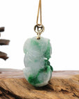 Baikalla Jewelry genuine jadeite carving Genuine Burmese Lavender-Green Jadeite Jade PiXiu Pendant Necklace With 18K Gold Bail