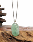 Baikalla Jewelry Jade Guanyin Pendant Necklace "Wang Shi Ru Yi" Genuine Ice Green Jadeite Jade Pendant Necklace With 18K White Gold Diamond Bail