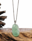 Baikalla Jewelry Jade Guanyin Pendant Necklace "Wang Shi Ru Yi" Genuine Ice Green Jadeite Jade Pendant Necklace With 18K White Gold Diamond Bail