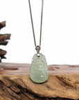 Baikalla Jewelry Jade Guanyin Pendant Necklace "Wang Shi Ru Yi" Genuine Ice Green Jadeite Jade Pendant Necklace With 18K White Gold Diamond Bail