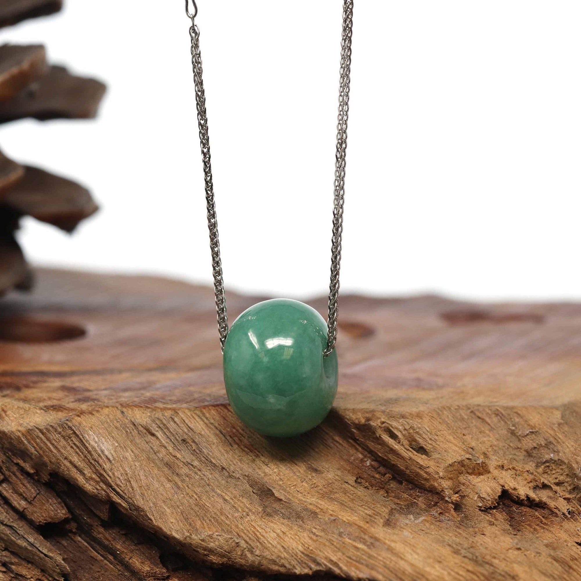 Baikalla Jewelry Jade Pendant Necklace Baikalla™ "Good Luck Button" Necklace Real Vibrant Green Jade Lucky KouKou Pendant Necklace