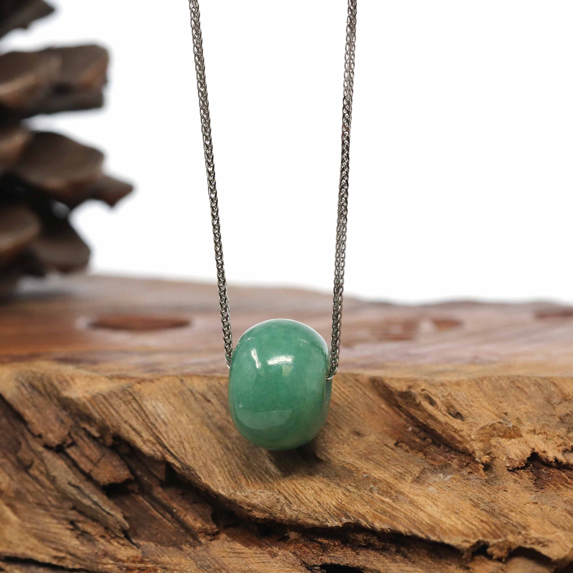 Baikalla Jewelry Jade Pendant Necklace Baikalla™ "Good Luck Button" Necklace Real Vibrant Green Jade Lucky KouKou Pendant Necklace