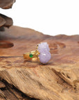 Baikalla Jewelry Jadeite Engagement Ring 18k Yellow Gold Natural Rich Lavender Pixiu Jadeite Jade Ring With Diamonds