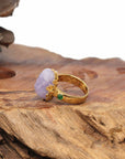 Baikalla Jewelry Jadeite Engagement Ring 18k Yellow Gold Natural Rich Lavender Pixiu Jadeite Jade Ring With Diamonds