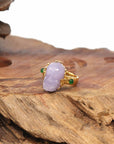 Baikalla Jewelry Jadeite Engagement Ring 18k Yellow Gold Natural Rich Lavender Pixiu Jadeite Jade Ring With Diamonds