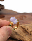 Baikalla Jewelry Jadeite Engagement Ring 18k Yellow Gold Natural Rich Lavender Pixiu Jadeite Jade Ring With Diamonds