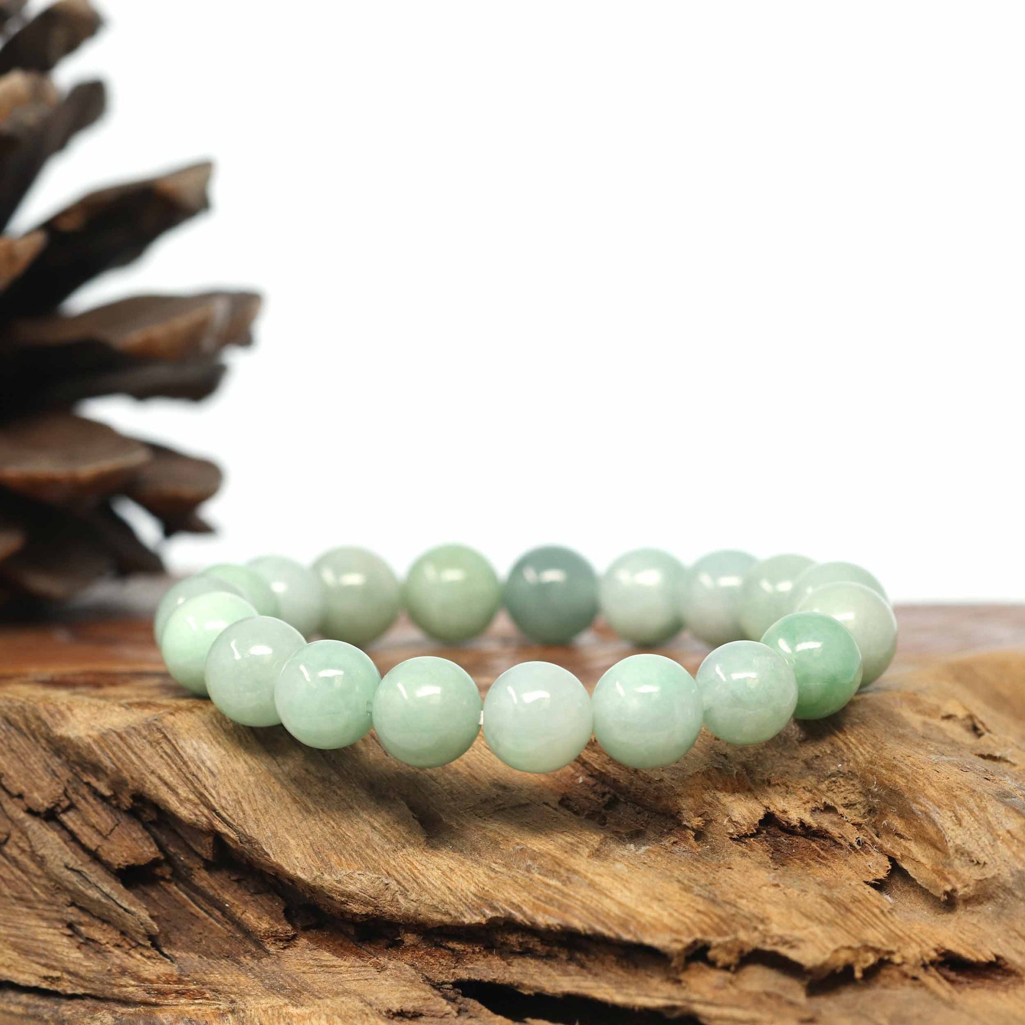 Baikalla Jewelry jade beads bracelet Genuine Jadeite Jade Round Green Beads Bracelet (9.5mm)