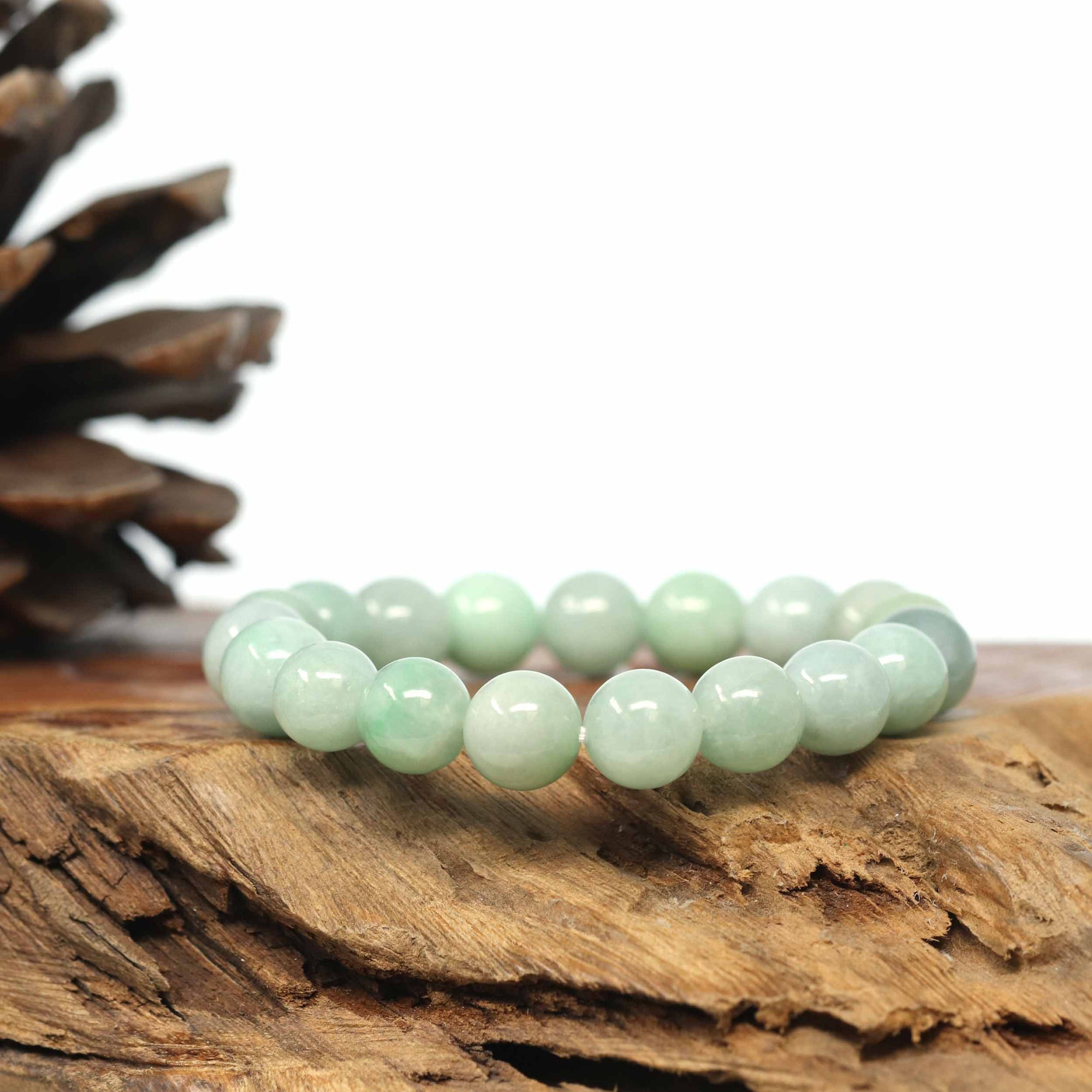 Baikalla Jewelry jade beads bracelet Genuine Jadeite Jade Round Green Beads Bracelet (9.5mm)