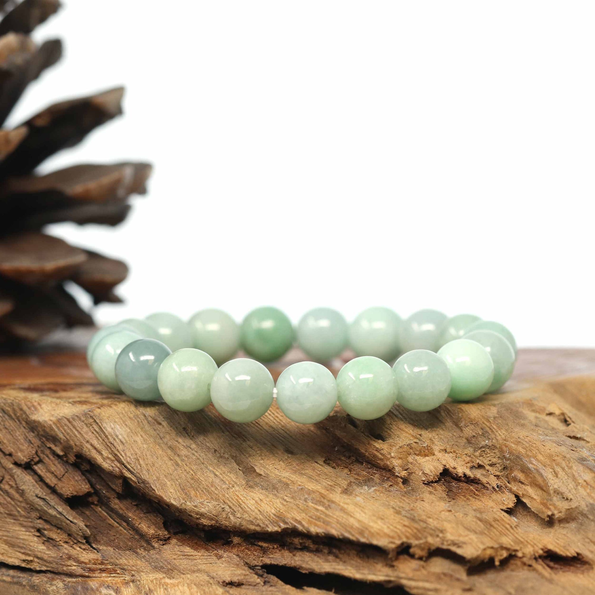 Baikalla Jewelry jade beads bracelet Genuine Jadeite Jade Round Green Beads Bracelet (9.5mm)