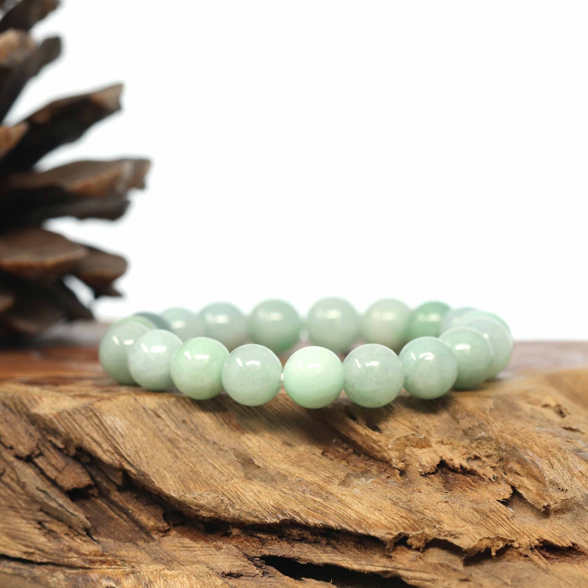 Baikalla Jewelry jade beads bracelet Genuine Jadeite Jade Round Green Beads Bracelet (9.5mm)