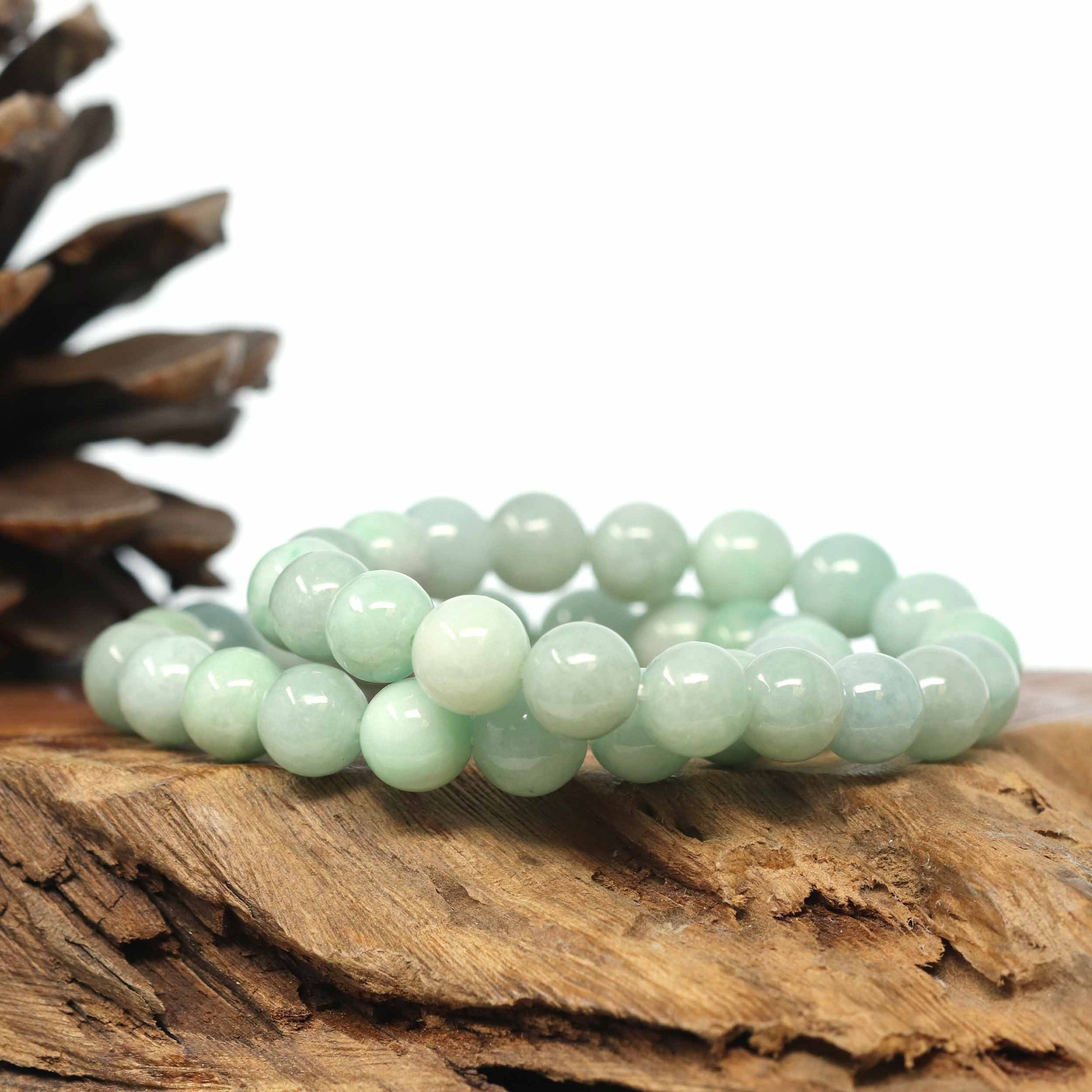 Baikalla Jewelry jade beads bracelet Genuine Jadeite Jade Round Green Beads Bracelet (9.5mm)