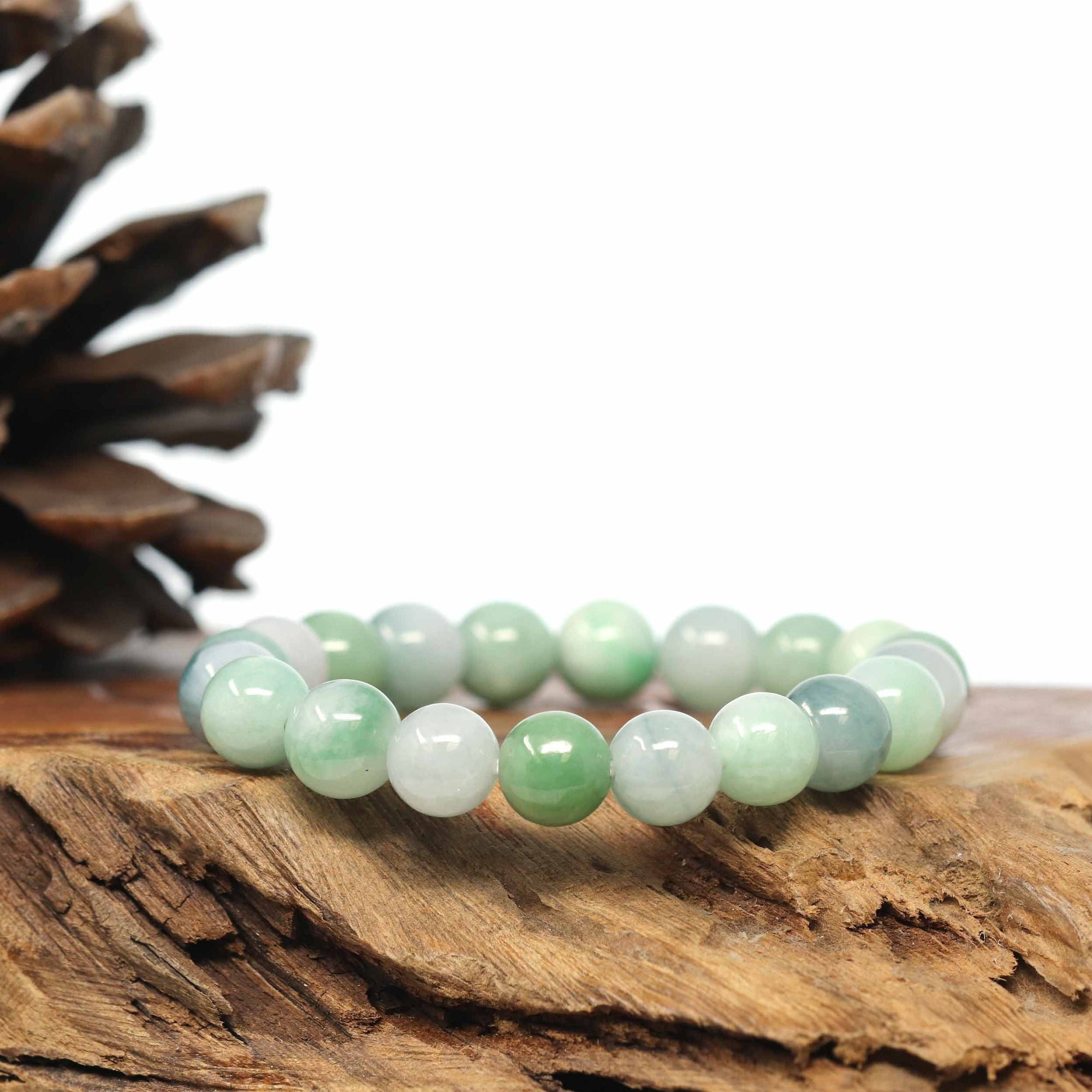 Baikalla Jewelry jade beads bracelet Genuine Jadeite Jade Round Green Beads Bracelet (9.5mm)