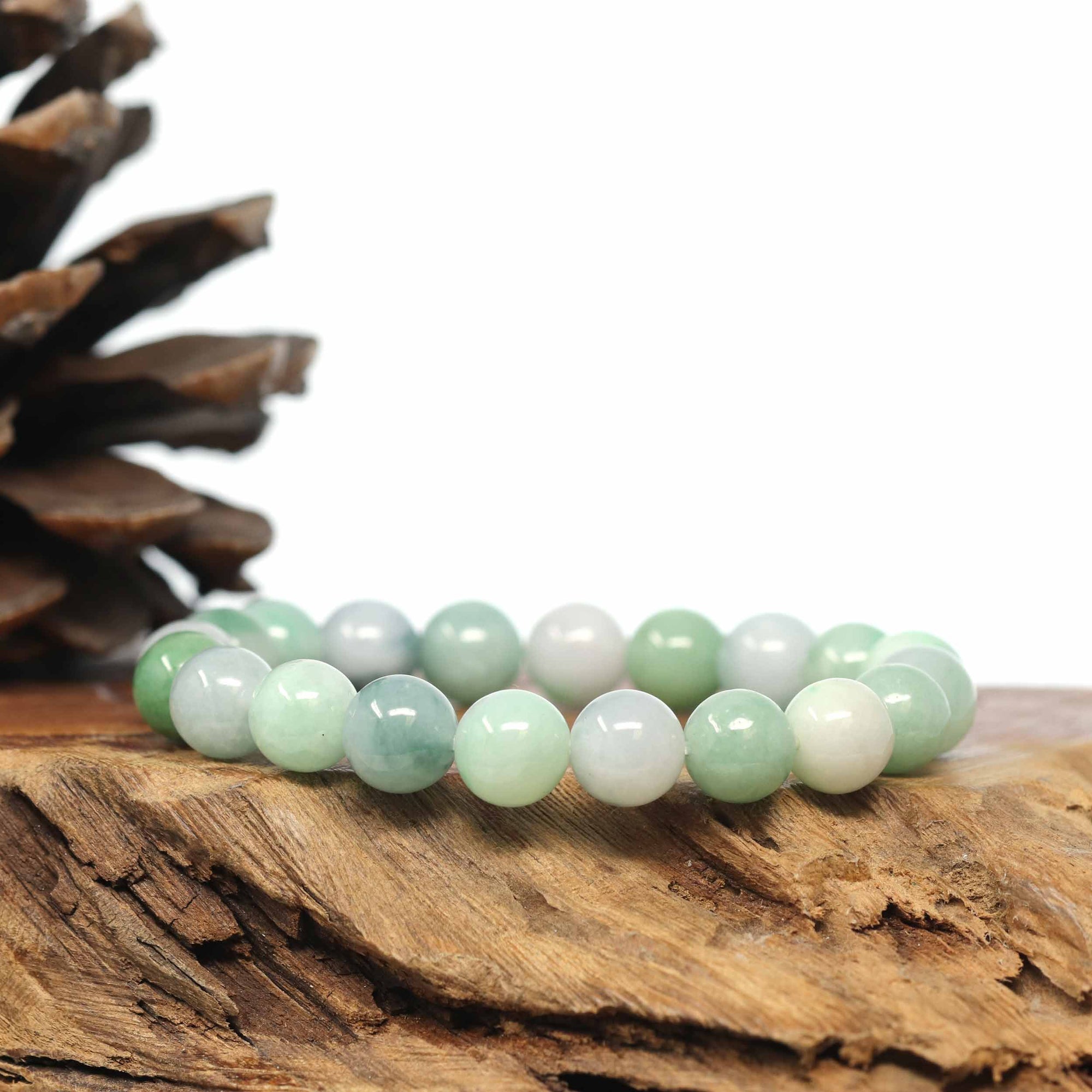 Baikalla Jewelry jade beads bracelet Genuine Jadeite Jade Round Green Beads Bracelet (9.5mm)