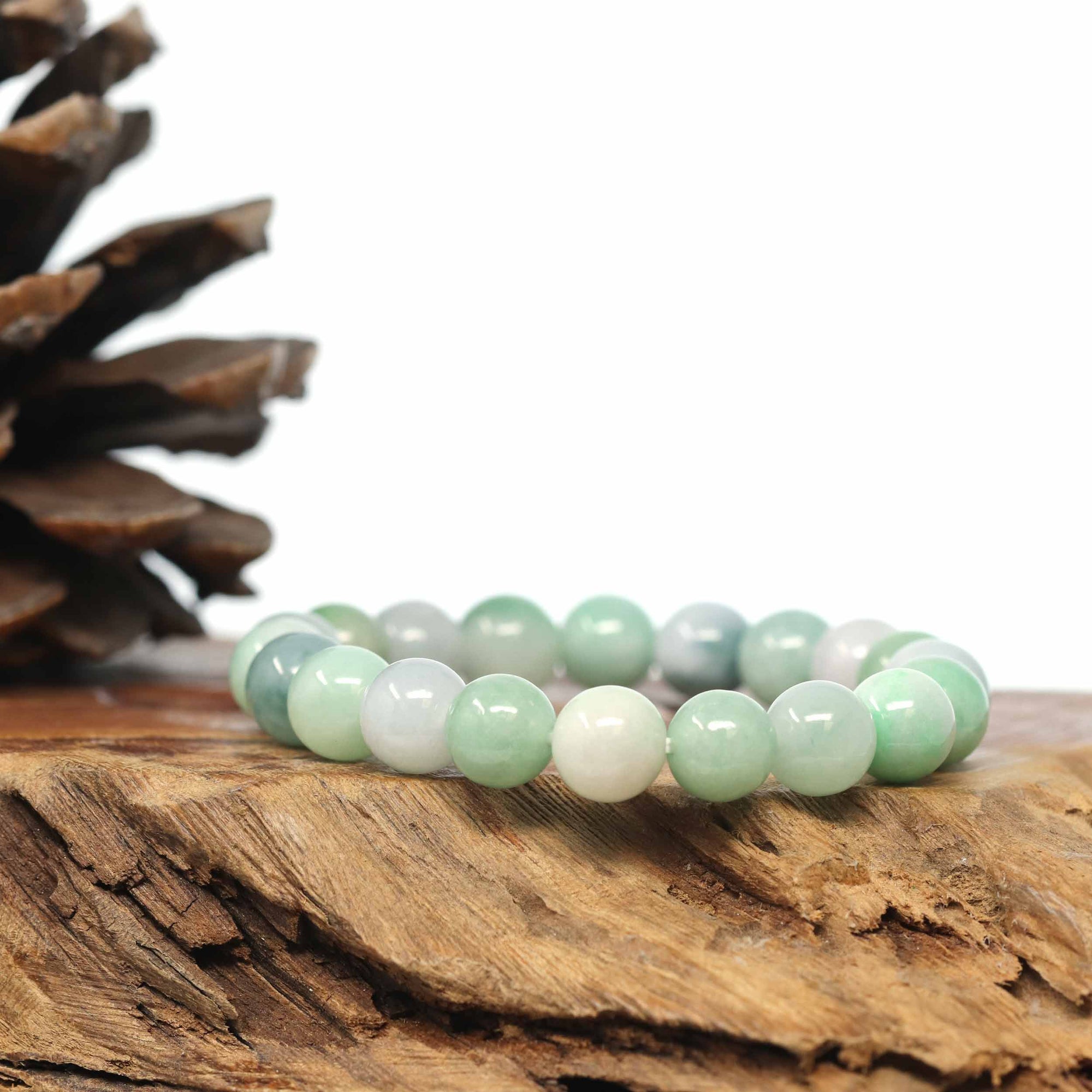 Baikalla Jewelry jade beads bracelet Genuine Jadeite Jade Round Green Beads Bracelet (9.5mm)