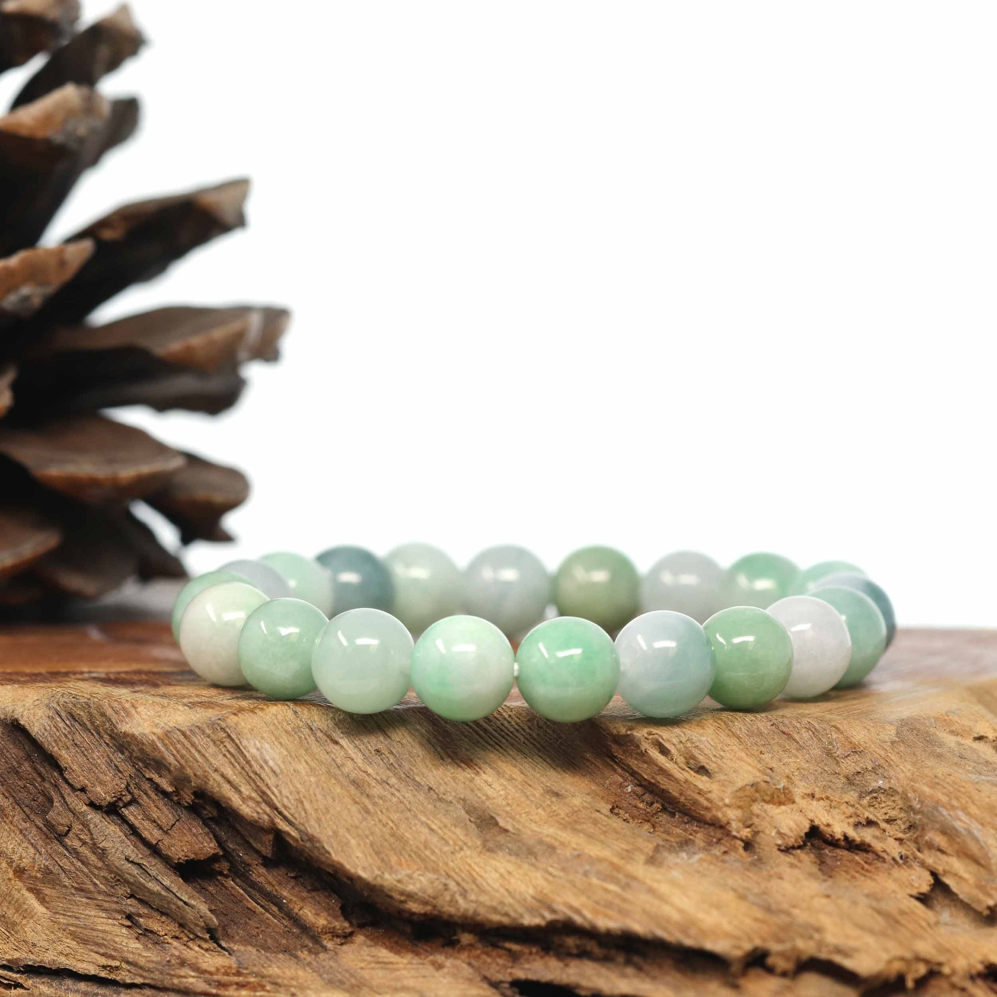 Baikalla Jewelry jade beads bracelet 6.5 inches Genuine Jadeite Jade Round Green Beads Bracelet (9.5mm)