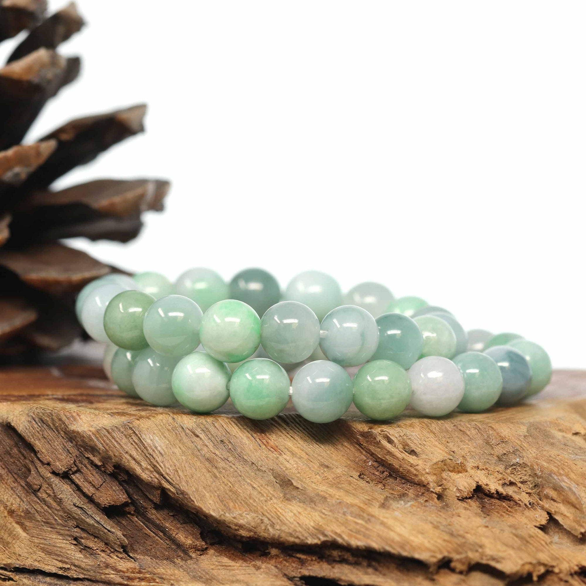 Baikalla Jewelry jade beads bracelet Genuine Jadeite Jade Round Green Beads Bracelet (9.5mm)