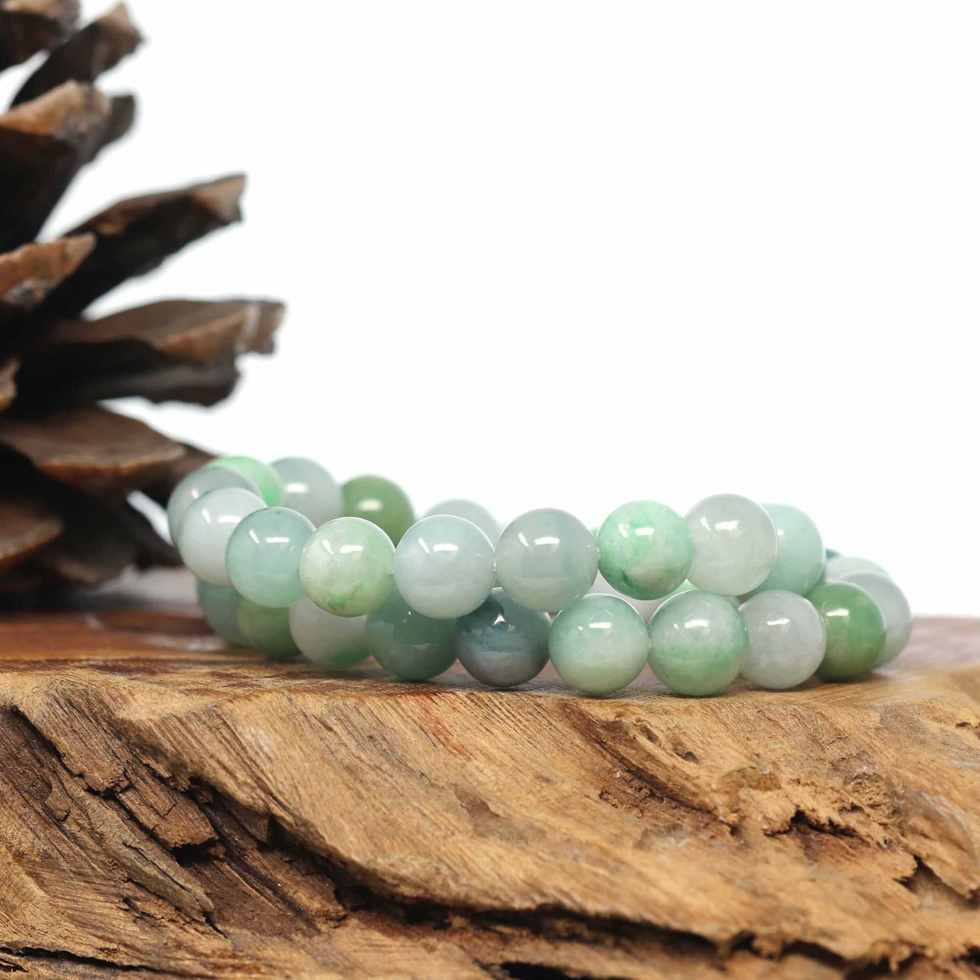 Baikalla Jewelry jade beads bracelet Genuine Jadeite Jade Round Green Beads Bracelet (9.5mm)