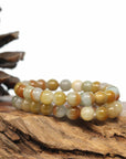 Baikalla Jewelry jade beads bracelet Genuine Jadeite Jade Round Yellow Color Beads Bracelet (8 mm)