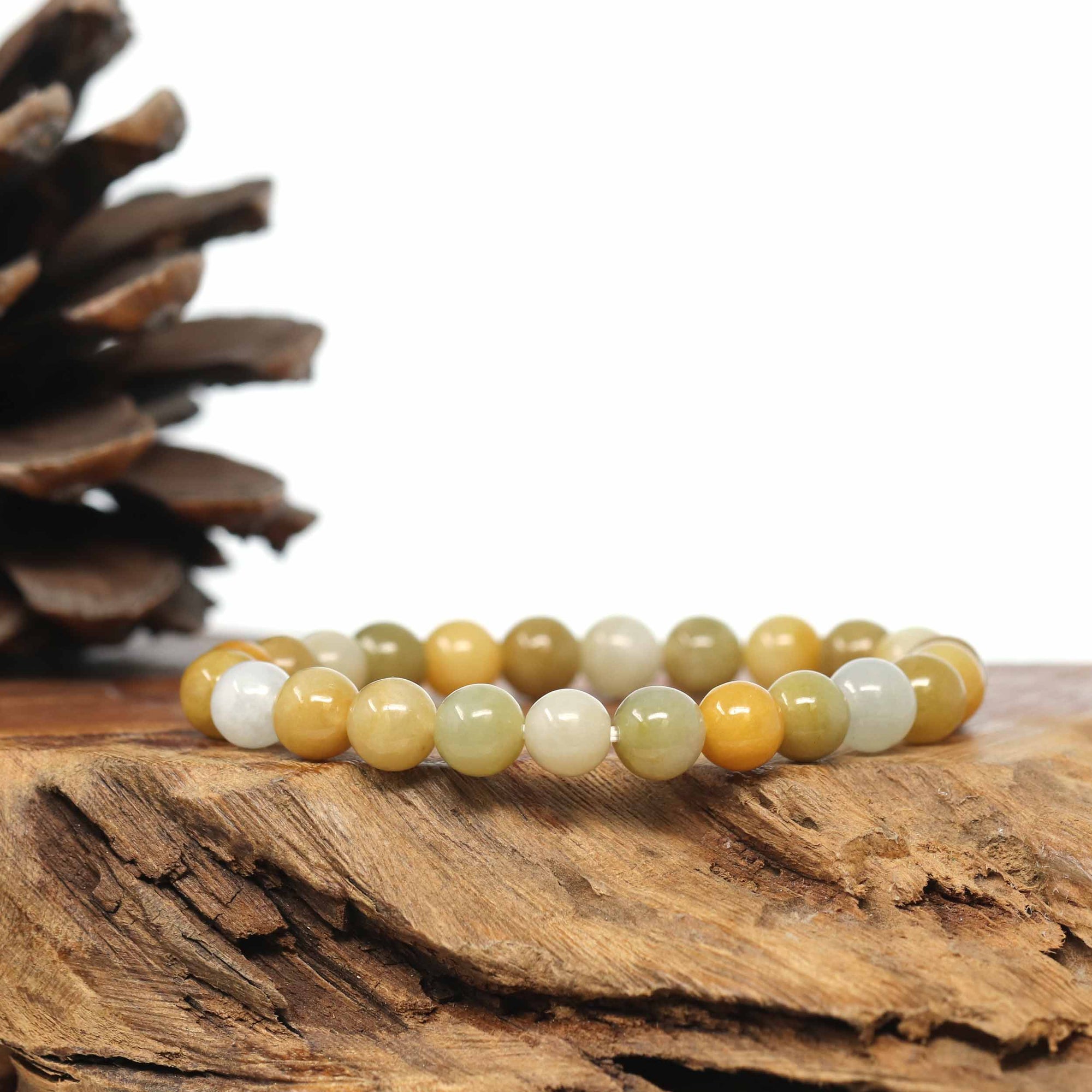 Baikalla Jewelry jade beads bracelet Genuine Jadeite Jade Round Yellow Beads Bracelet (7.5mm)