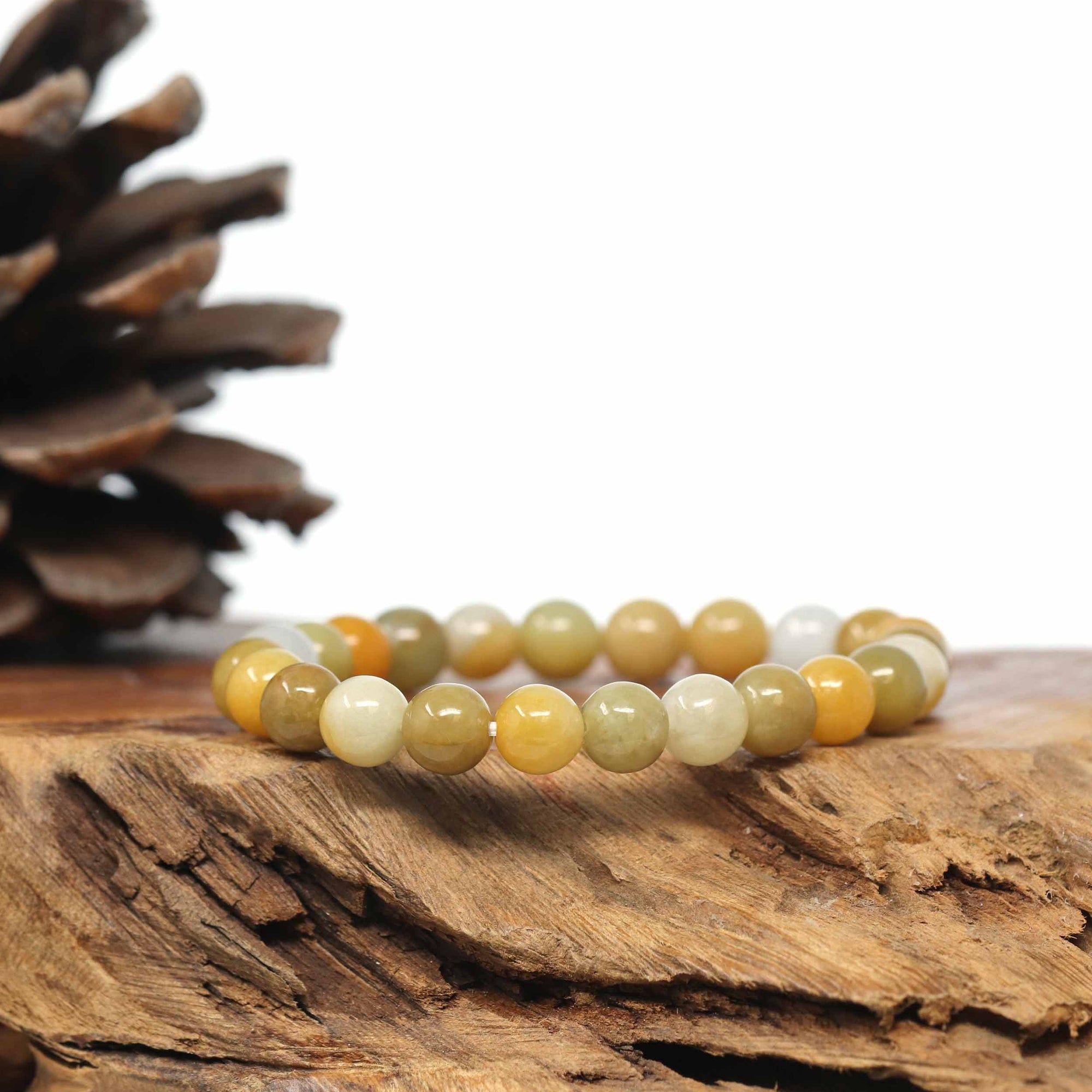 Baikalla Jewelry jade beads bracelet Genuine Jadeite Jade Round Yellow Beads Bracelet (7.5mm)