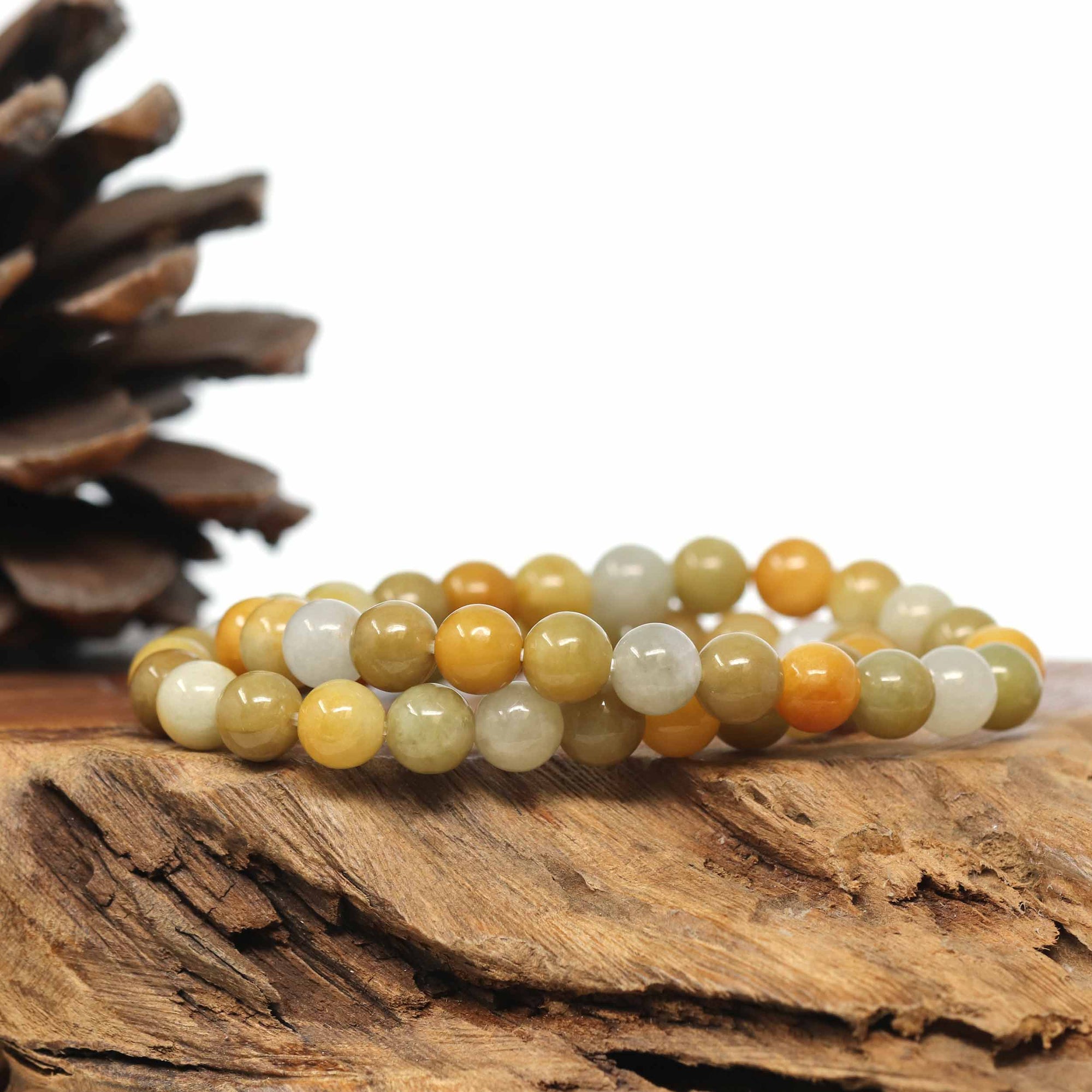 Baikalla Jewelry jade beads bracelet Genuine Jadeite Jade Round Yellow Beads Bracelet (7.5mm)