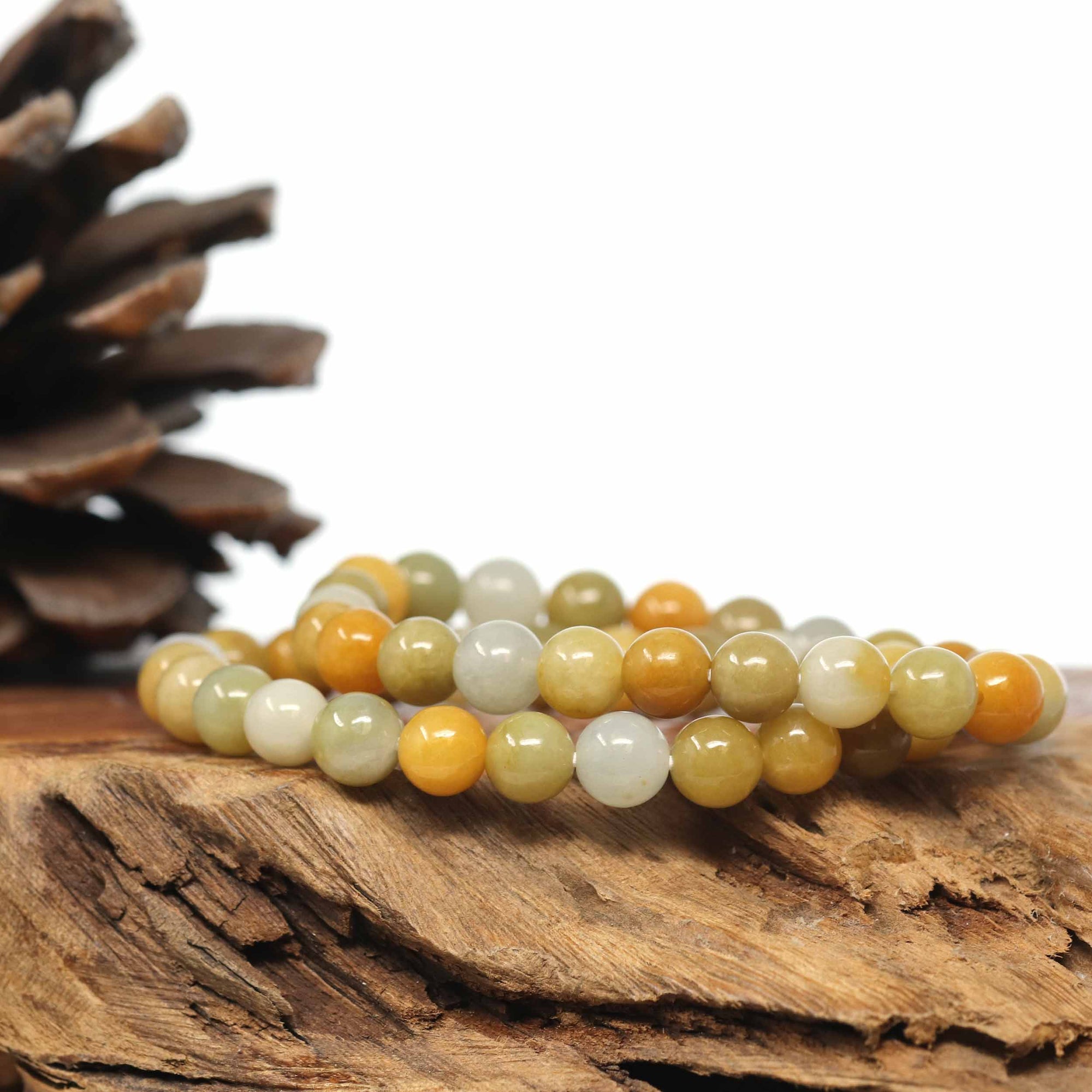 Baikalla Jewelry jade beads bracelet Genuine Jadeite Jade Round Yellow Beads Bracelet (7.5mm)