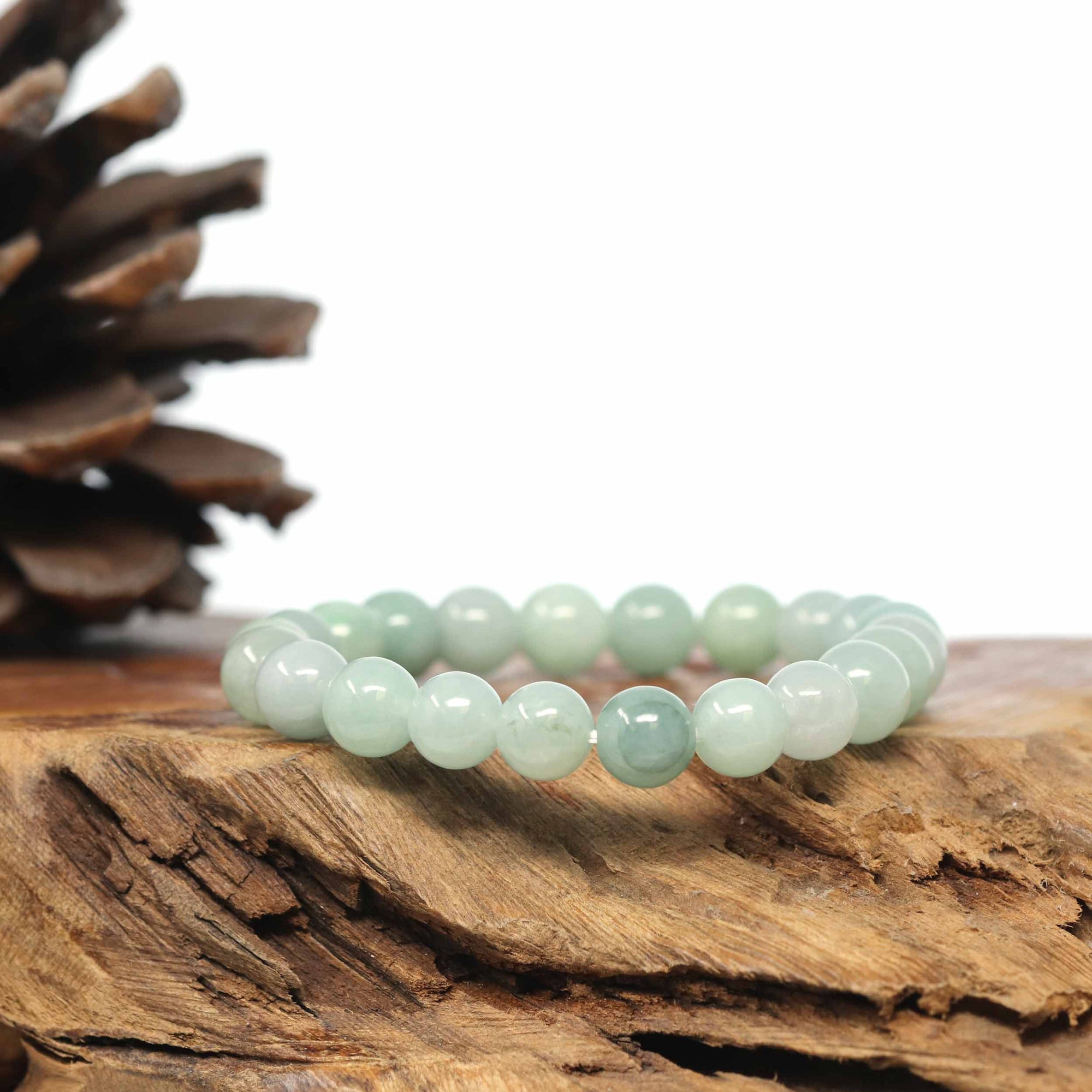 Baikalla Jewelry jade beads bracelet Genuine Jadeite Jade Round Green Beads Bracelet (8.5mm)