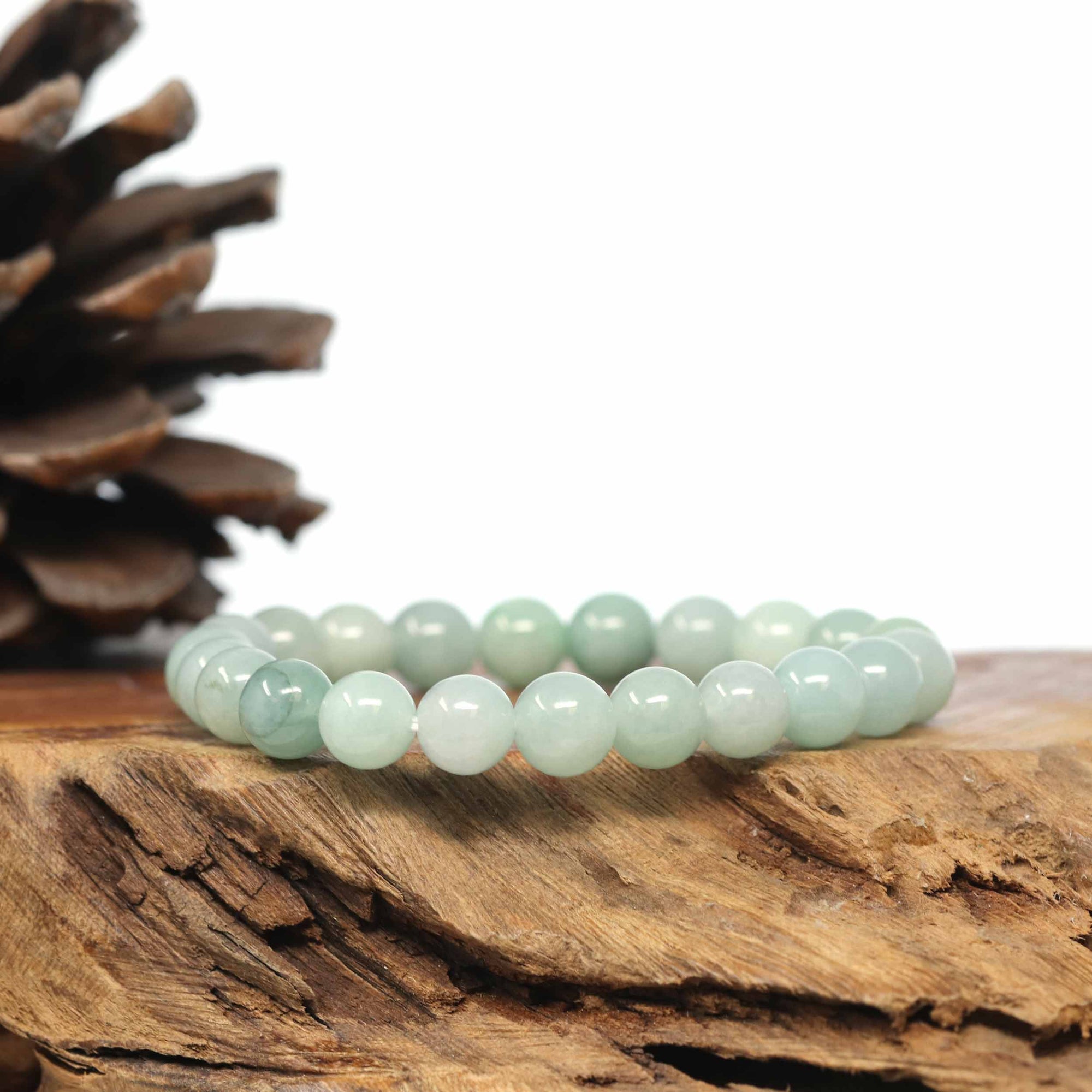 Baikalla Jewelry jade beads bracelet Genuine Jadeite Jade Round Green Beads Bracelet (8.5mm)